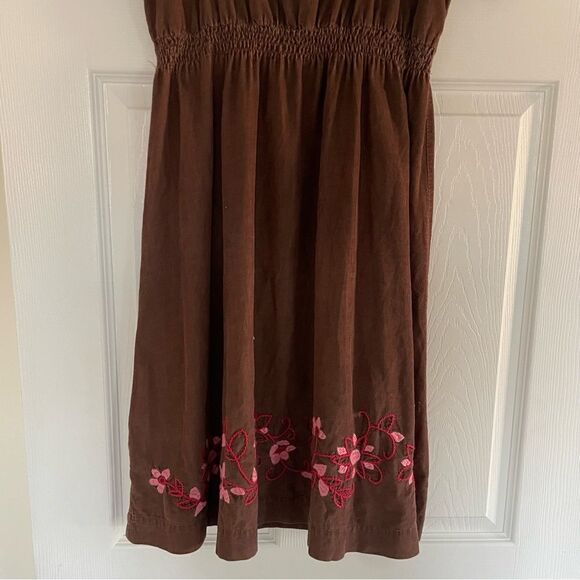 Mini Boden Brown Bohemian Corduroy Long Dress Floral Embroidery Size 10 runs big - Picture 6 of 9